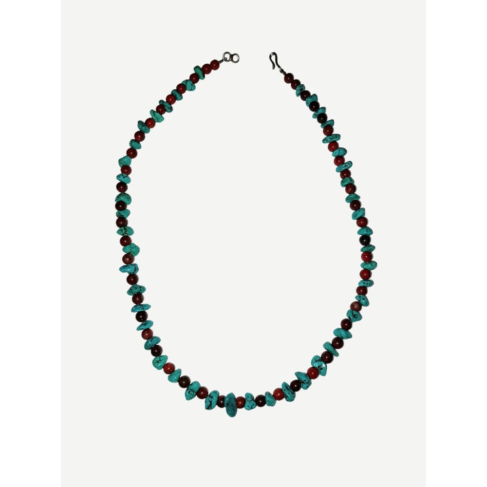 925 Sterling Silver Southwest Style Natural Stone Bead 19" Necklace